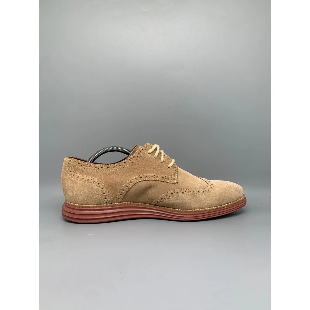 Cole Haan LunarGrand Tan Suede Wingtip Oxford Shoes C10228 Men's Sz 10.5